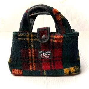 Johnson Woolen Mills Red Green Yellow Plaid‎ "Bitty Bag" Wool Purse Hand Bag USA